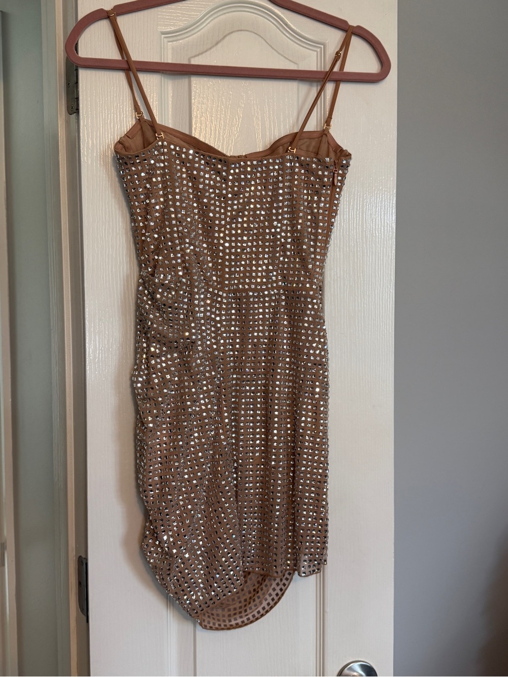 Oh Polly Women’s Azelie Tan Embellished Sequin Ruched Corset Mini Dress Glam 6 - Picture 6 of 16